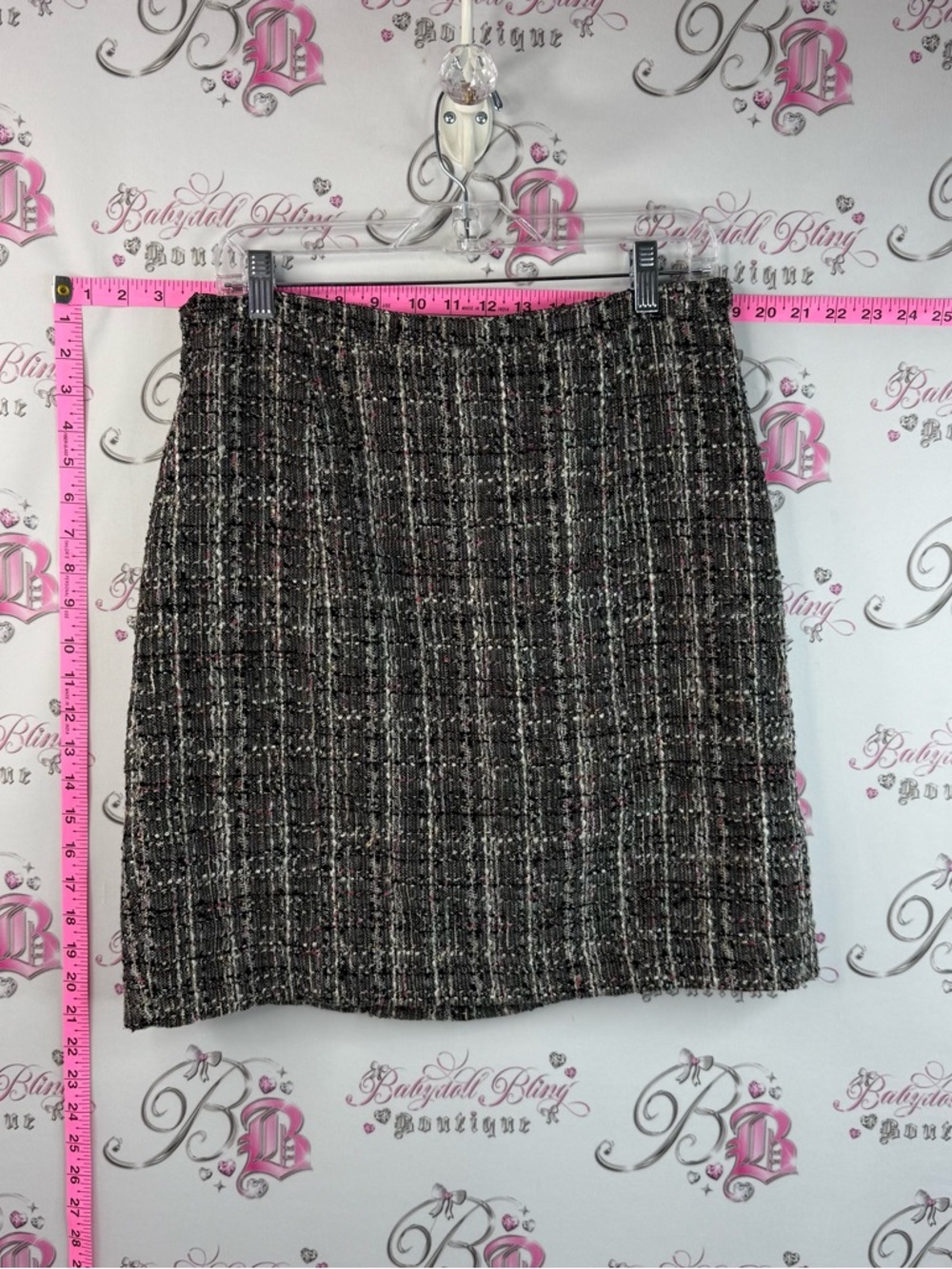 Pink Tartan Mini Skirt Black Tweed pattern business casual